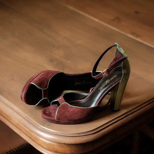 sandale violet et vert talon haut