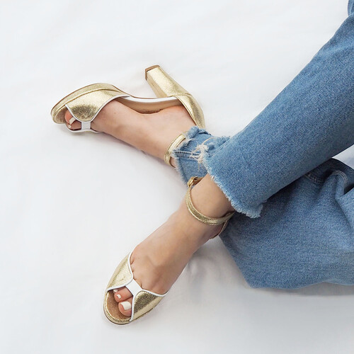 Sandale plateforme doré irisé cuir blanc