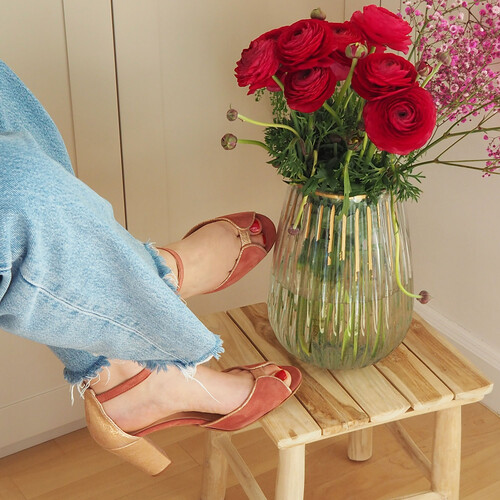 Sandale velours rose thé