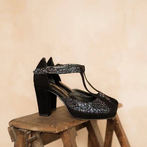 chaussure plateforme noire et glitter starlight
