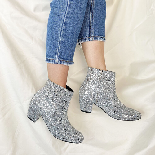 Bottines en glitter argent