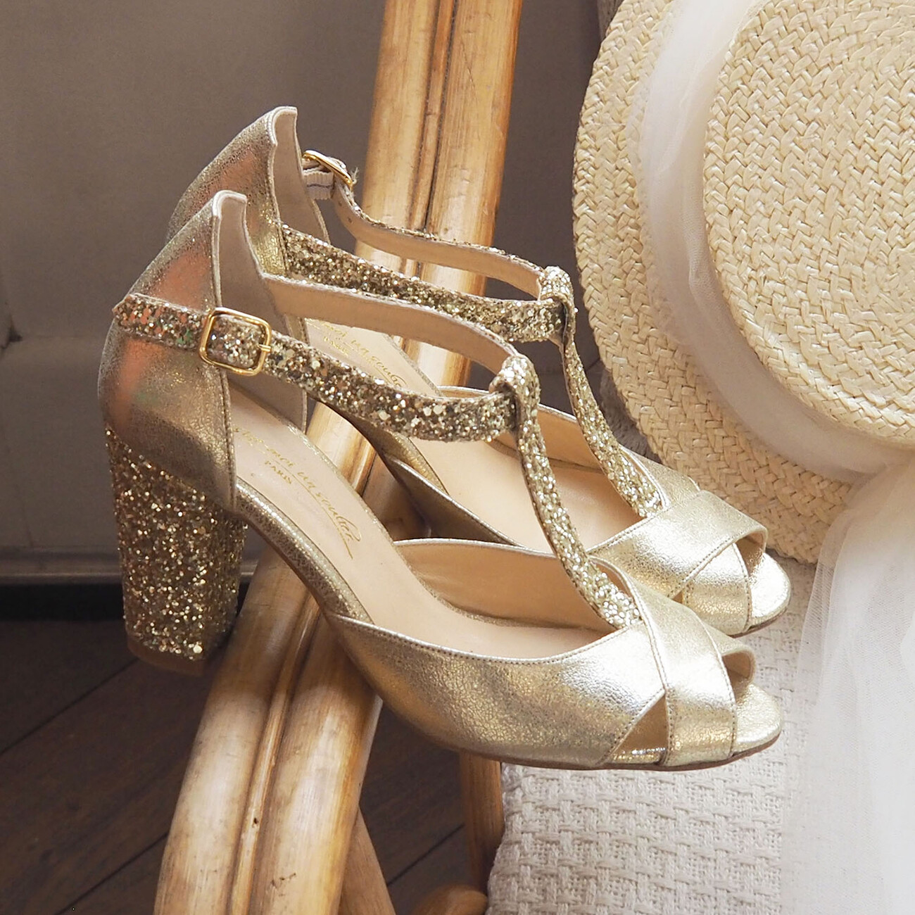 chaussure mariée dorée