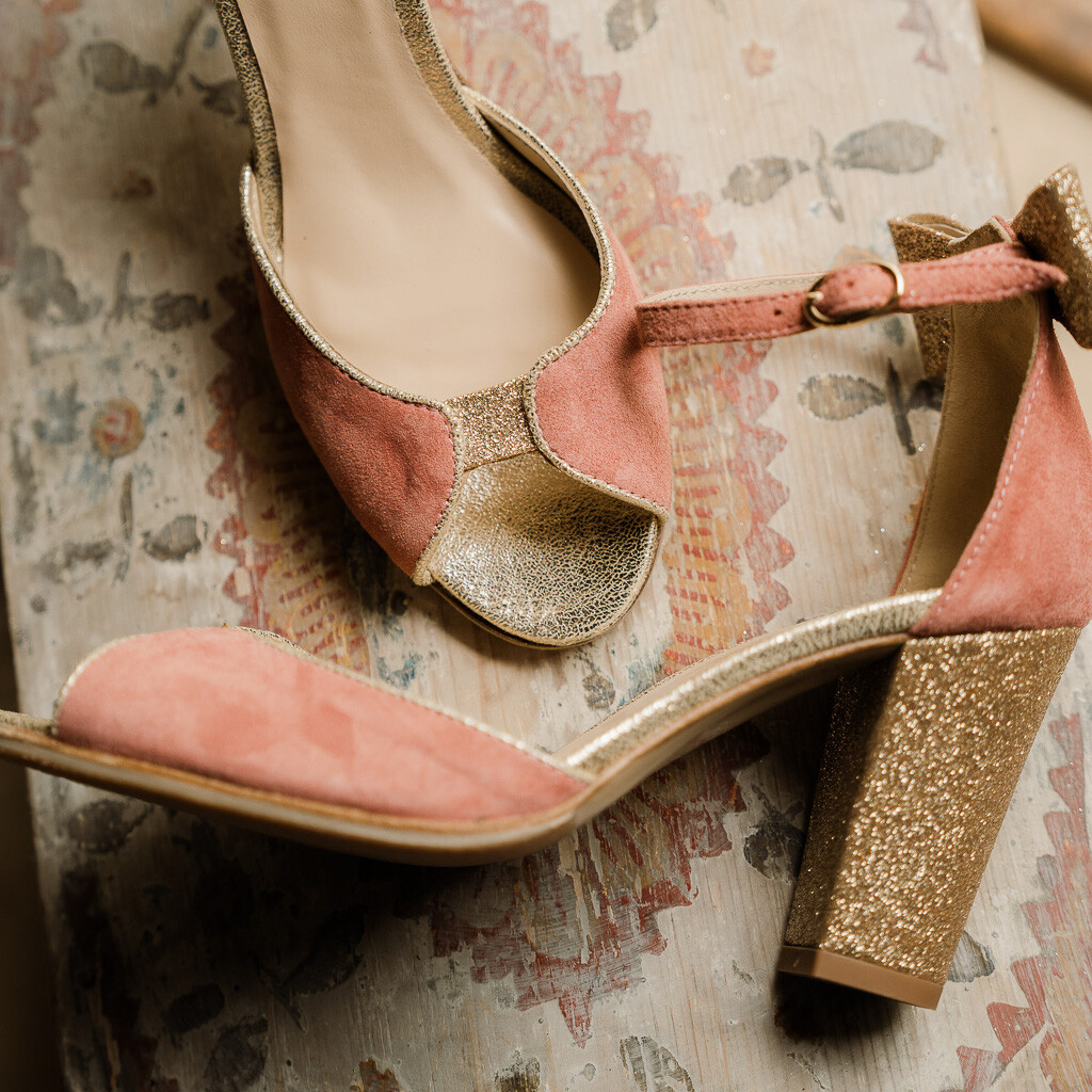 Charlotte high in dusty rose suede and champagne paillette Dessine moi un soulier