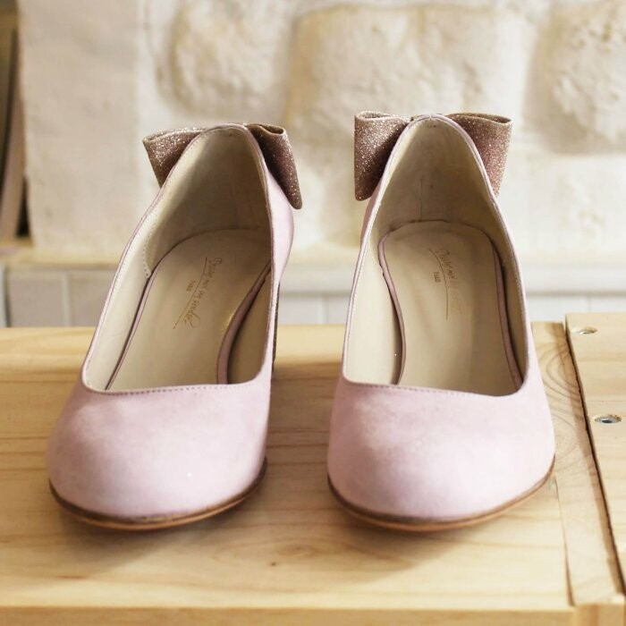 Escarpin rose dragee et fine paillette or blond Dessine moi un soulier