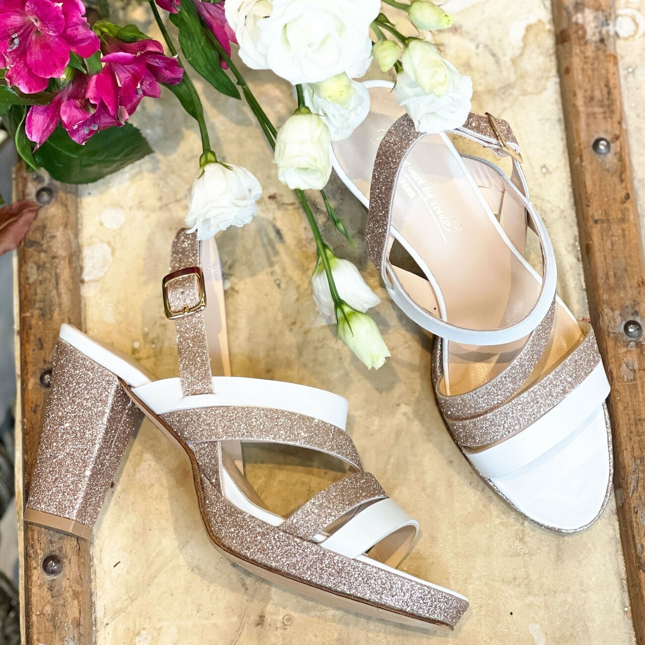 White and gold heeled sandal