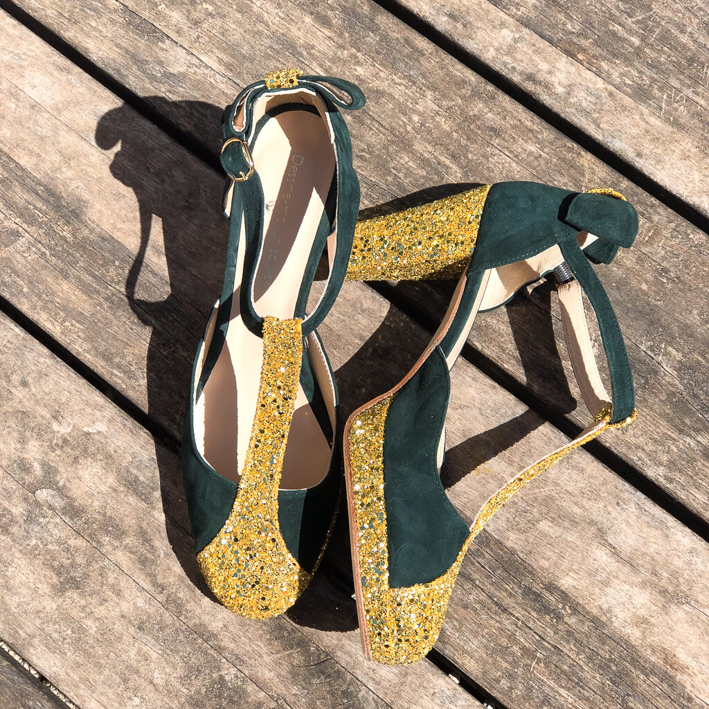 Salomé vert sapin et paillettes or