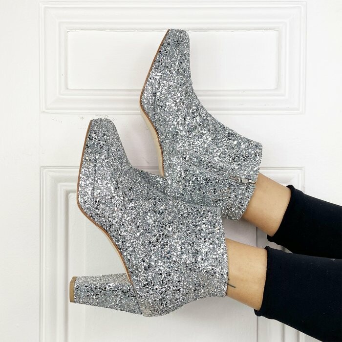 Bottine à plateforme en glitter argent