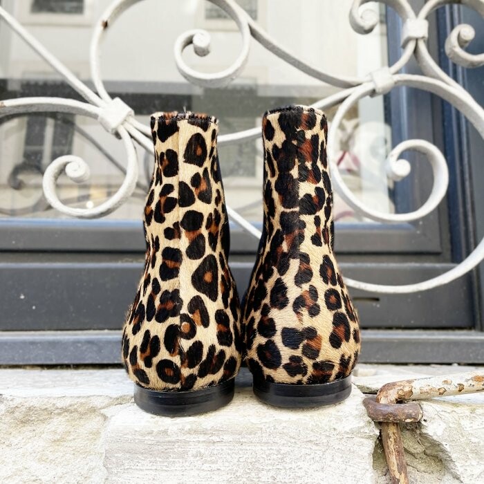 Bottine Agathe en velours noir et poil leopard Dessine moi un soulier