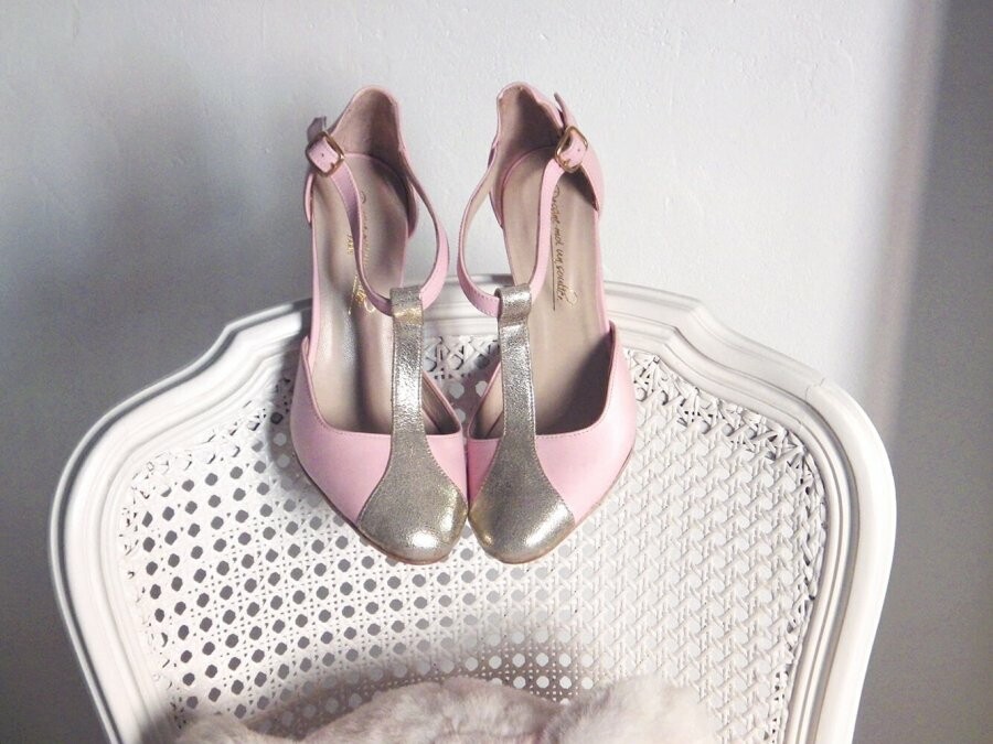 Chaussures de mariée rose et doré