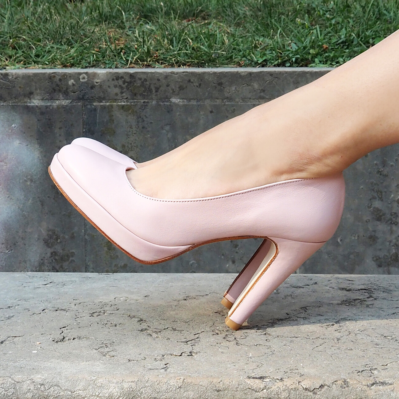 Escarpin plateforme en cuir lisse vieux rose Dessine moi un soulier