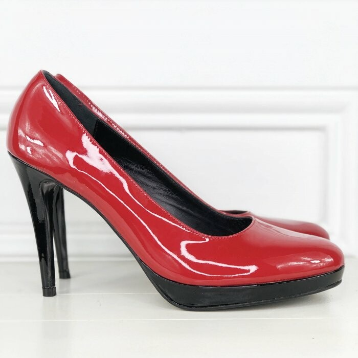 Escarpin a plateforme en cuir vernis rouge et noir Dessine moi un soulier