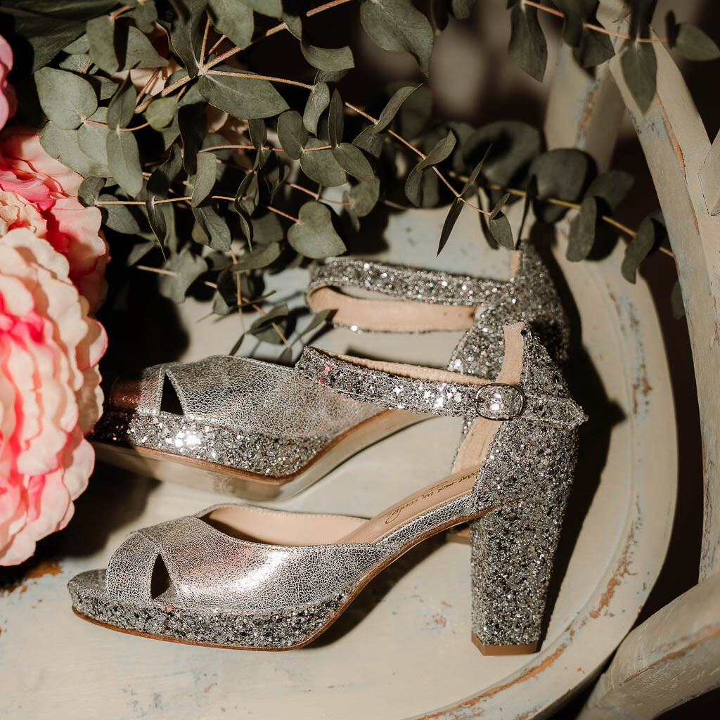 Salomé plateforme en irisé et glitter argent