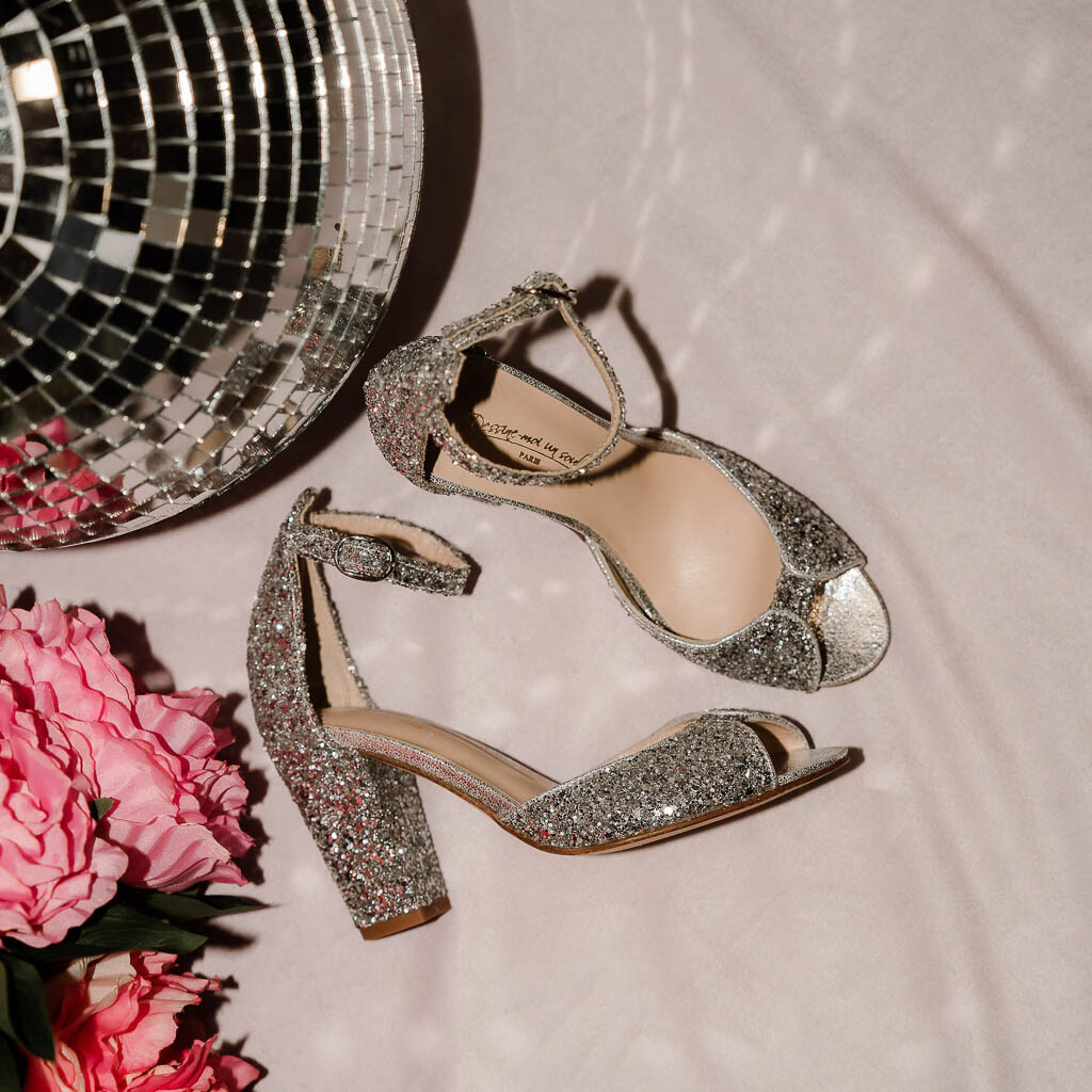 Charlotte High en glitter et irisé argent