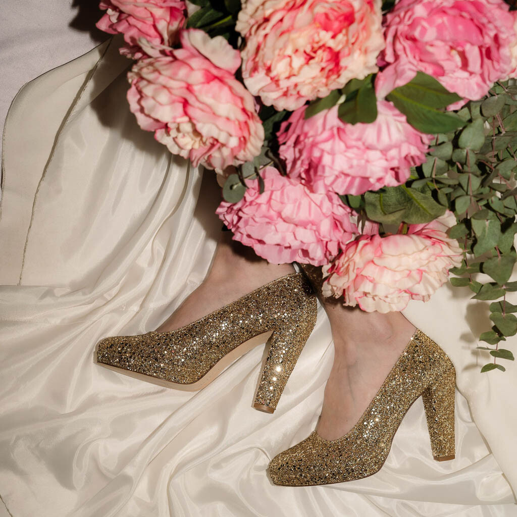 Escarpin plateforme en glitter champagne